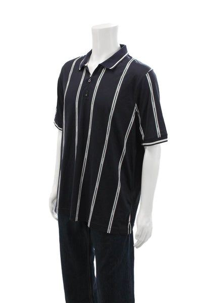 Ted Baker London Mens Cotton Collared Zippered Striped Polo Shirt Black Size L