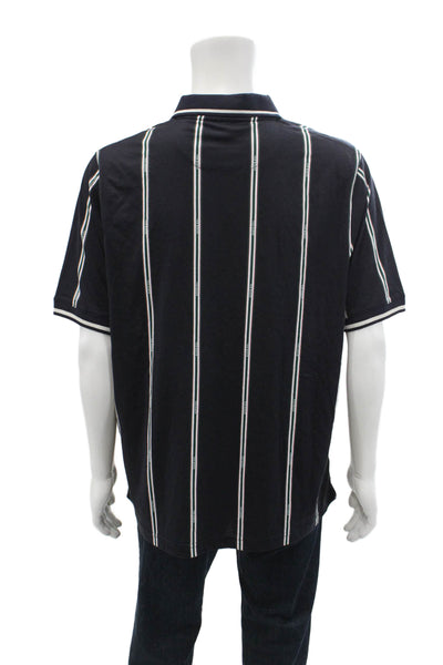 Ted Baker London Mens Cotton Collared Zippered Striped Polo Shirt Black Size L