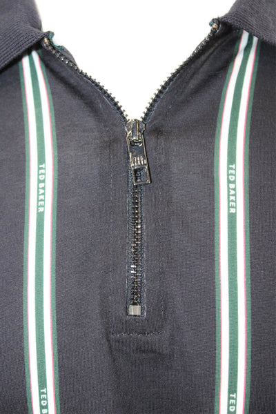 Ted Baker London Mens Cotton Collared Zippered Striped Polo Shirt Black Size L