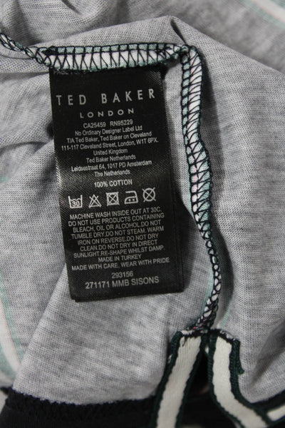 Ted Baker London Mens Cotton Collared Zippered Striped Polo Shirt Black Size L