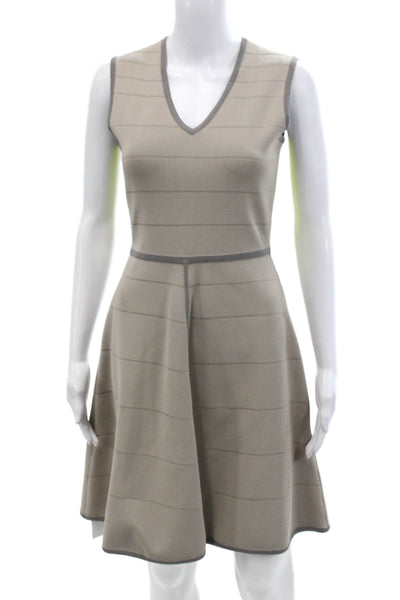 Yigal Azrouel Womens Sleeveless V Neck A Line Dress Beige Grey Size Small