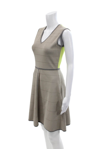 Yigal Azrouel Womens Sleeveless V Neck A Line Dress Beige Grey Size Small
