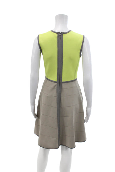 Yigal Azrouel Womens Sleeveless V Neck A Line Dress Beige Grey Size Small