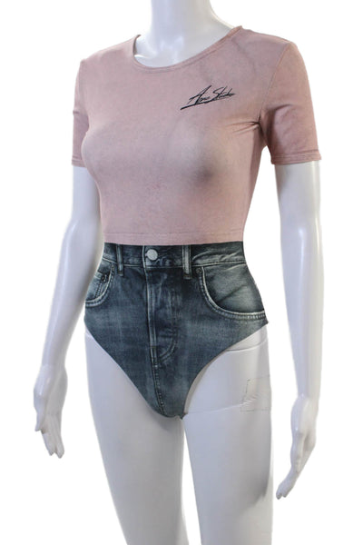 Acne Studios Womens Short Sleeve Swimsuit - Pink Multicolor Size XXS