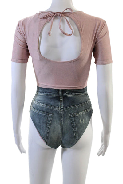 Acne Studios Womens Short Sleeve Swimsuit - Pink Multicolor Size XXS