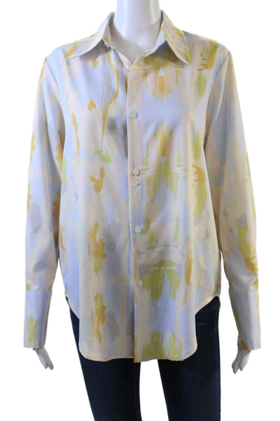 Fateen Womens Abstract Print Buttoned Long Sleeve Blouse Multicolor Size M