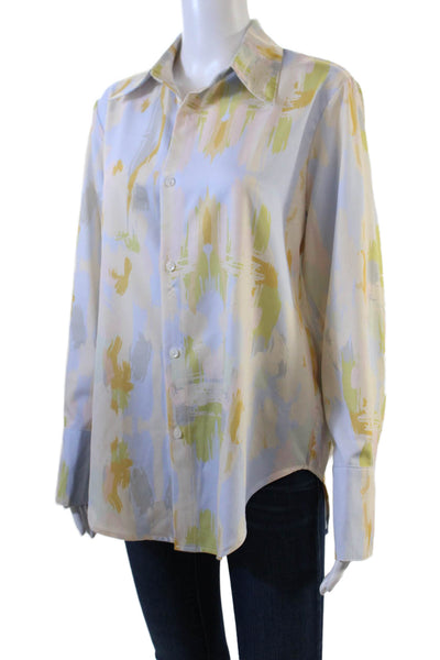 Fateen Womens Abstract Print Buttoned Long Sleeve Blouse Multicolor Size M