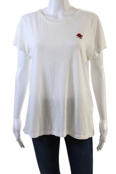 Rag & Bone Jean Womens Cotton Crew Neck Rose Motif Casual T-Shirt White Size L