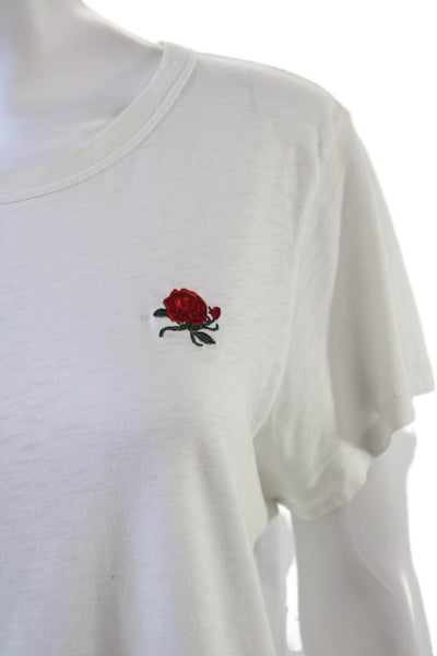 Rag & Bone Jean Womens Cotton Crew Neck Rose Motif Casual T-Shirt White Size L