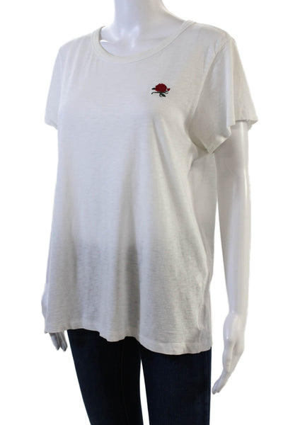 Rag & Bone Jean Womens Cotton Crew Neck Rose Motif Casual T-Shirt White Size L
