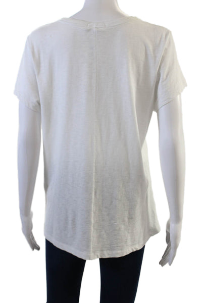 Rag & Bone Jean Womens Cotton Crew Neck Rose Motif Casual T-Shirt White Size L