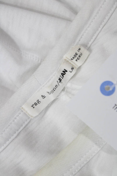Rag & Bone Jean Womens Cotton Crew Neck Rose Motif Casual T-Shirt White Size L
