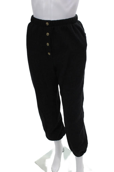 J Crew Womens Round Neck Buttoned Detail Long Sleeve Blouse Solid Black Size L