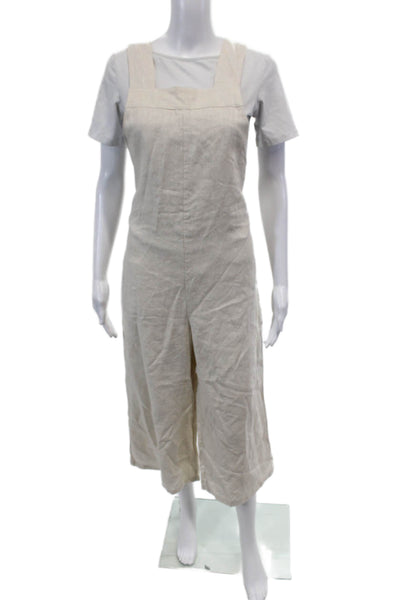 Leda Womens Linen Sleeveless High Rise Wide Leg Jumpsuit Beige Size Medium