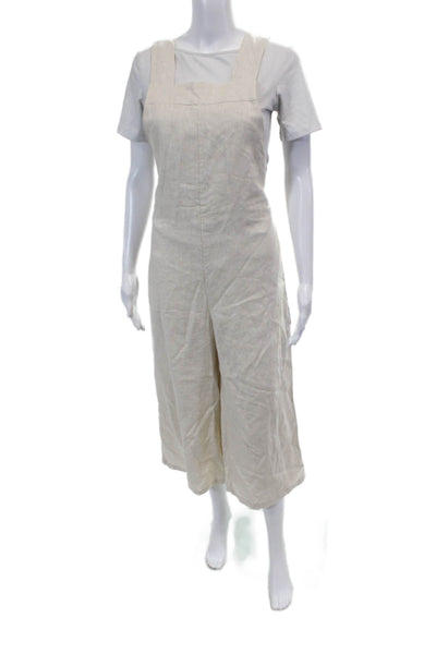 Leda Womens Linen Sleeveless High Rise Wide Leg Jumpsuit Beige Size Medium
