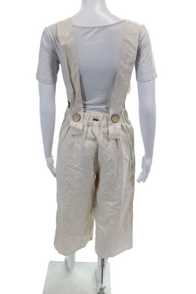 Leda Womens Linen Sleeveless High Rise Wide Leg Jumpsuit Beige Size Medium