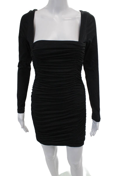 Susana Monaco Womens Long Sleeves Ruched Body Con Dress Black Size Small