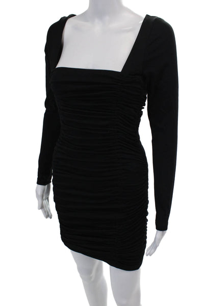 Susana Monaco Womens Long Sleeves Ruched Body Con Dress Black Size Small
