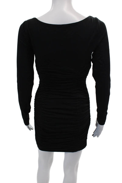 Susana Monaco Womens Long Sleeves Ruched Body Con Dress Black Size Small