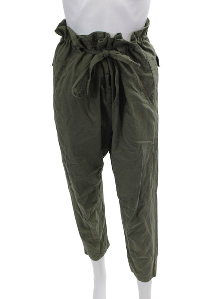 Pharaoh Womens High Rise Pleated Front Belted Pants Green Cotton Size 2