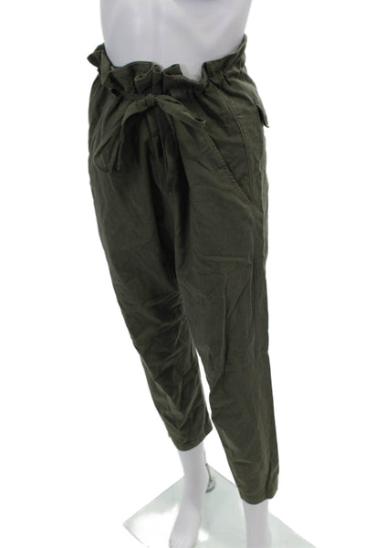 Pharaoh Womens High Rise Pleated Front Belted Pants Green Cotton Size 2