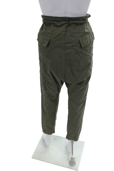 Pharaoh Womens High Rise Pleated Front Belted Pants Green Cotton Size 2
