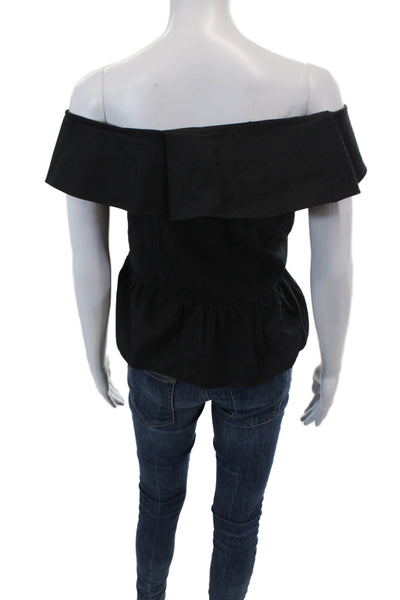 Mila Carr Womens Pleated Collar Ruched Short Sleeves Blouse Black Size 1