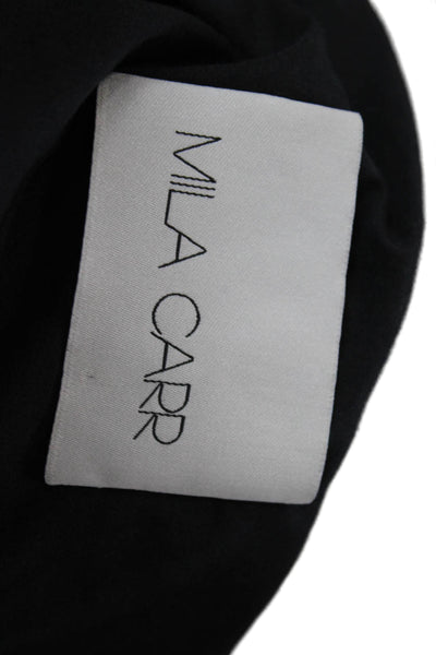 Mila Carr Womens Pleated Collar Ruched Short Sleeves Blouse Black Size 1