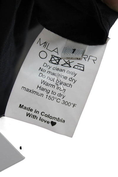 Mila Carr Womens Pleated Collar Ruched Short Sleeves Blouse Black Size 1