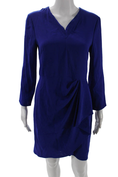 Shoshanna Women's V-Neck Long Sleeves Wrap Mini Workwear Dress Blue Size 4