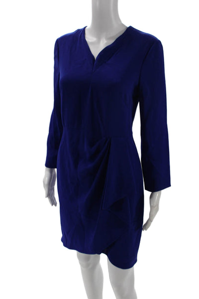 Shoshanna Women's V-Neck Long Sleeves Wrap Mini Workwear Dress Blue Size 4