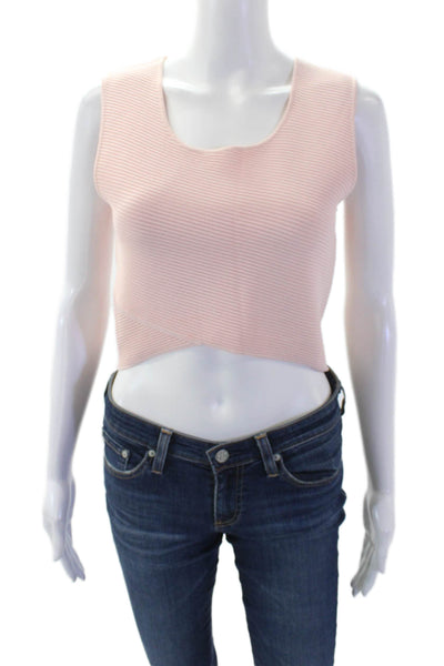 Timo Weiland Womens Sleeveless Ribbed Asymmetric Crop Top Pink Size L