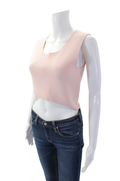 Timo Weiland Womens Sleeveless Ribbed Asymmetric Crop Top Pink Size L