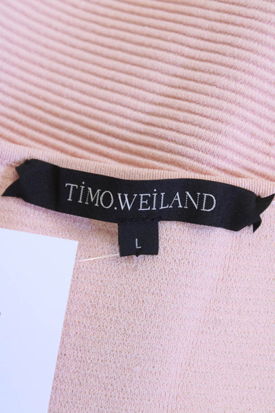 Timo Weiland Womens Sleeveless Ribbed Asymmetric Crop Top Pink Size L
