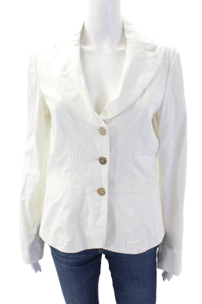 Armani Jeans Womens Wide Lapel Button Down Jacket White Cotton Size 4
