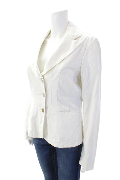 Armani Jeans Womens Wide Lapel Button Down Jacket White Cotton Size 4