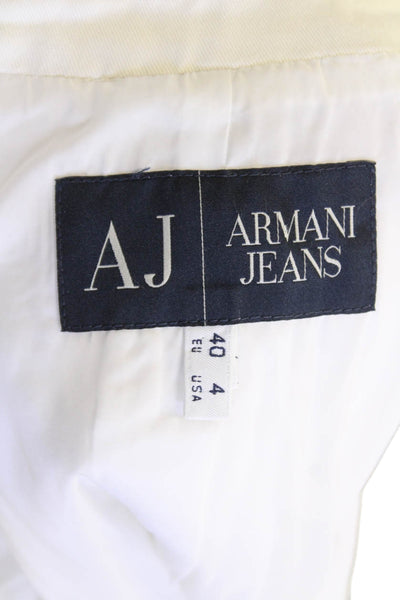 Armani Jeans Womens Wide Lapel Button Down Jacket White Cotton Size 4