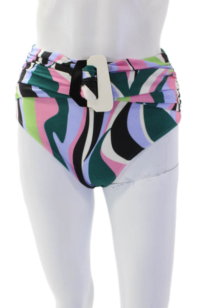 PatBO Womens Delos High Waist Bikini Bottoms - Black Multi Size XS
