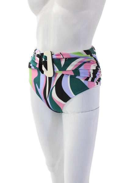 PatBO Womens Delos High Waist Bikini Bottoms - Black Multi Size XS