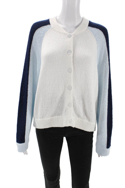 Central Park West Womens Button Down Cardigan Sweater White Mint Blue Size Large