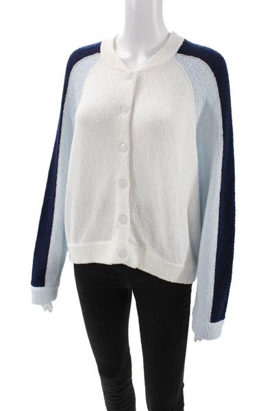 Central Park West Womens Button Down Cardigan Sweater White Mint Blue Size Large