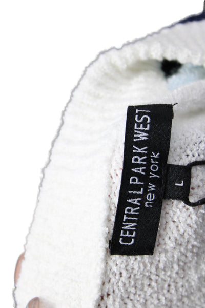 Central Park West Womens Button Down Cardigan Sweater White Mint Blue Size Large