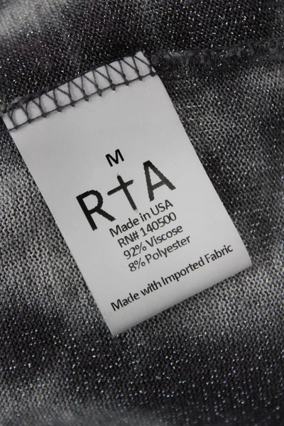 R+A Womens Crew Neck Metallic Weave Short Sleeve Tie Dye Shirt Gray Size M