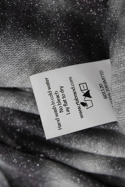 R+A Womens Crew Neck Metallic Weave Short Sleeve Tie Dye Shirt Gray Size M