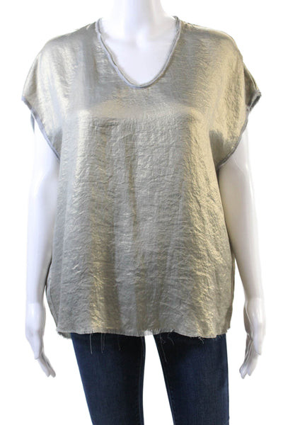 AQC Womens Raw Hem Detail Sleeveless Round Neck Metallic Blouse Gold Size 1