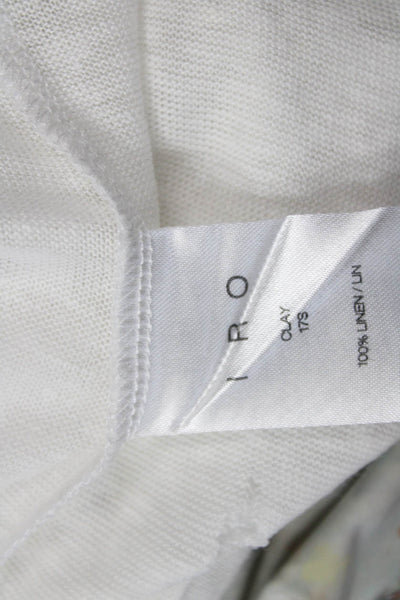 IRO Womens Linen Distressed Detail Crew Neck Short Sleeve T-Shirt White Size L