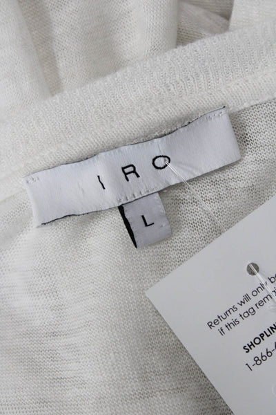 IRO Womens Linen Distressed Detail Crew Neck Short Sleeve T-Shirt White Size L