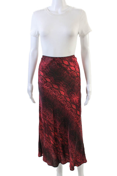 The Andamane Womens Satin Snakeskin Print Elastic Waist Maxi Skirt Red Size L