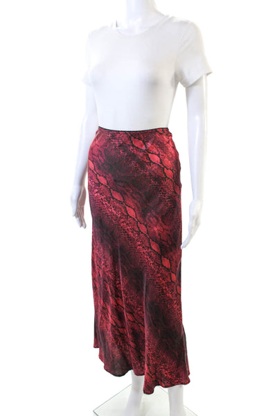 The Andamane Womens Satin Snakeskin Print Elastic Waist Maxi Skirt Red Size L