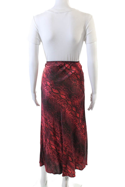 The Andamane Womens Satin Snakeskin Print Elastic Waist Maxi Skirt Red Size L
